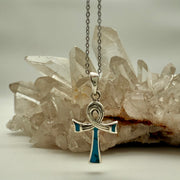Ankh with inlay - Turquoinite Sterling Silver Crystal Pendant