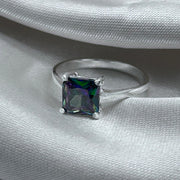 Mystic Topaz Square Crystal Sterling Silver Ring