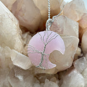 Rose Quartz Moon Wire Wrap Pendant