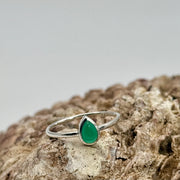 Green Onyx Dainty Teardrop Sterling Silver Crystal Ring