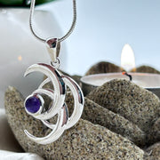 Sterling Silver Triple Crescent Moon Crystal Pendant with Amethyst Pendants