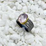Rose Quartz Rhodium Plated Sterling Silver Ring