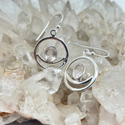 Modern Crescent Moon Rose Quartz Crystal Sterling Silver Ring