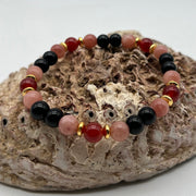 Carnelian, Strawberry Quartz and Black Tourmaline Crystal Bracelet - 16/18cm