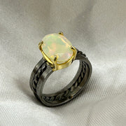 Ethiopian Opal Sterling Silver Rhodium Plated Ring