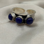 Lapis Lazuli Crystal Sterling Silver 3 Stone Ring 8
