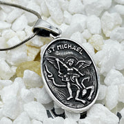 Oval Sterling Silver St Michael Guardian Angel Pendant Sterling Silver Pendants