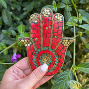Red Mosaic Hand Of Hamsa Incense Holder Incense Holders