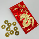 Lucky Dragon Envelope And 9 Chinese I-Ching Coins