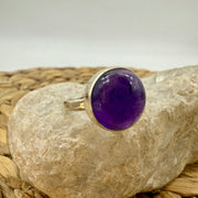 Amethyst Round Sterling Silver Crystal Ring