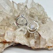 Modern Crescent Moon Moonstone Crystal Sterling Silver Earrings Sterling SIlver Earrings