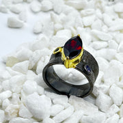 Garnet Rhodium Plated Sterling Silver Ring With Amethyst And Blue London Topaz Sterling Silver Rings