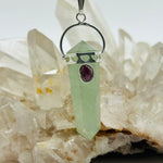 Double Terminated Green Aventurine Crystal Pendant with Garnet Cabochon