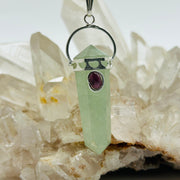 Green Aventurine with Garnet Cabochon DT Crystal Pendant Pendants