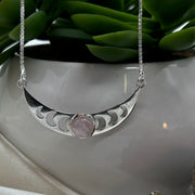 Moon Phase Sterling Silver Necklace With Rose Quartz