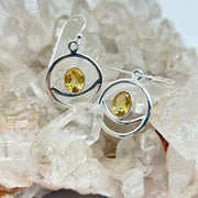 Modern Crescent Moon Citrine Crystal Sterling Silver Earrings