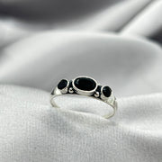 Sterling Silver 3 Stone Black Onyx Crystal Ring