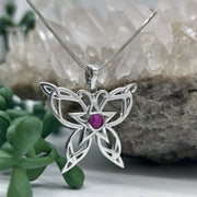 Celtic Butterfly Ruby Cabochon Crystal Sterling Silver Pendant Charms & Pendants