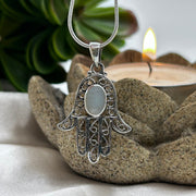 Shimmering Mother Of Pearl Hand Of Hamsa Sterling Silver Pendant Charms & Pendants