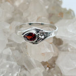 Pear Shaped Garnet Faceted Sterling Silver Ring