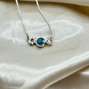 Emerald Small Sun And Moon Sterling Silver Necklace Necklace