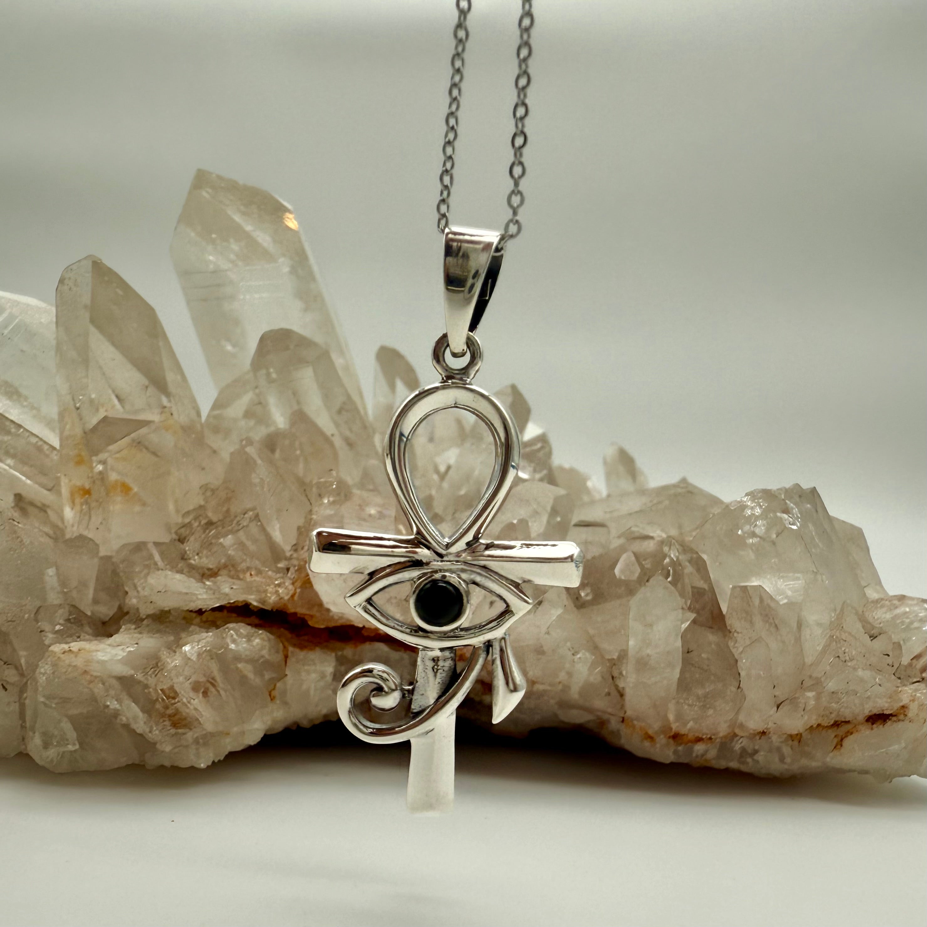 Ankh and Eye of Horus Sterling Silver Pendant
