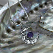 Crescent Moon Filigree With Amethyst Sterling SIlver Pendant Pendants