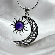 Celtic Cresent Moon & Sun Amethyst Sterling Silver Pendant Pendants