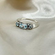 Blue Topaz 3 Stone Sterling Silver Ring