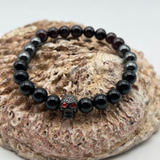 Mens Crystal bracelet Black tourmaline Skull -19cm