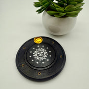 Wooden Round Incense Holder with Sun