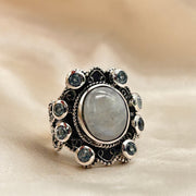 Sterling Silver Moonstone And Blue Topaz Crystal Ring 9 Sterling Silver Rings