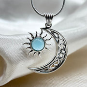 Celtic Cresent Moon & Sun Blue Chalcedony Sterling Silver Pendant Pendants