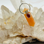 Double Terminated Carnelian Crystal Pendant with Garnet Cabochon