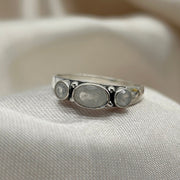 Moonstone Sterling Silver Crystal 3 Stone Ring Sterling Silver Rings