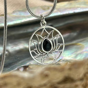 Lotus Circle of Protection Black Onyx Sterling Silver Pendant