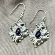 Unveiling Intricate Beauty: Sterling Silver Damask Amethyst Cabochon Earrings