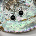 Sterling Silver Hoop Black Onyx Crystal Gemstone Cabochon Earrings