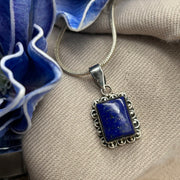 Sterling Silver Square Lapis Lazuli Crystal Gemstone Cabochon Pendant