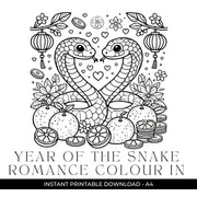 Year of the Snake Romance Adult Colouring In Page Downloads