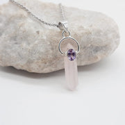 Rose Quartz & Faceted Amethyst Double Sterling Silver Terminated Crystal Pendant Pendants