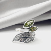 Sterling Silver Faceted 2 Stone Leaf Peridot Crystal Ring SIZE:8 Sterling Silver Rings