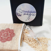 Rose Quartz White metal Wand Pendulum Kit Crystal Pendulums