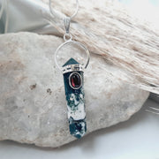 Moss Agate with Garnet Cabochon DT Crystal Pendant Charms & Pendants
