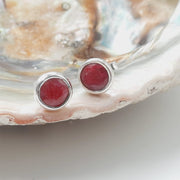 Sterling Silver Ruby Crystal Stud Earrings