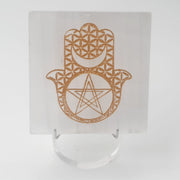 Golden Hand Of Hamsa Selenite Crystal Charging Plate Crystal