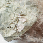 Sterling Silver Square Shaped Rose Quartz Faceted Crystal Earrings