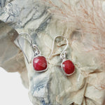 Sterling Silver Square Shaped Ruby Faceted Crystal Earrings