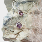 Sterling Silver Square Shaped Amethyst Faceted Crystal Earrings