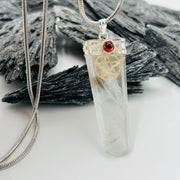 Quartz Pentacle Pendant Encased In White Metal With A Garnet Cabochon Charms & Pendants